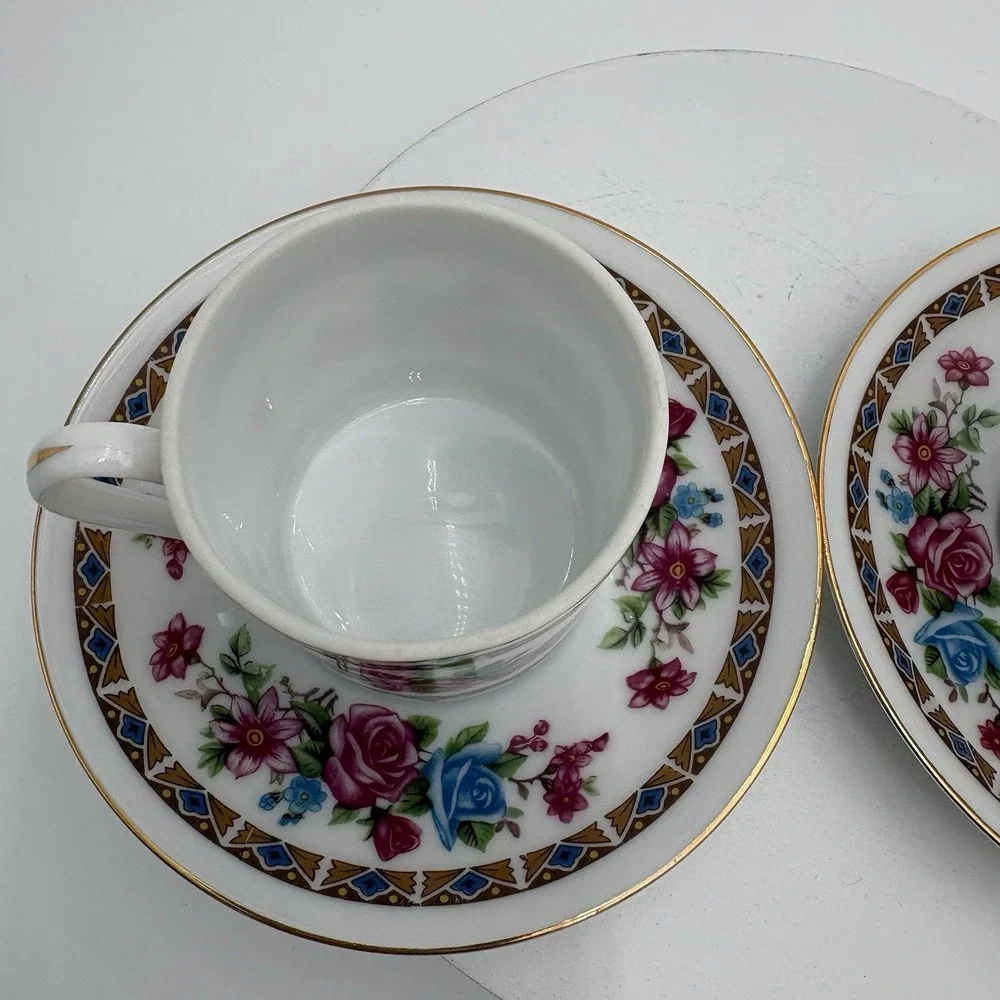 Vtg Porcelain Floral Demitasse Cup & Saucer‎ Espresso Roses 2 Sets Made In China